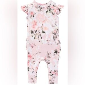 Posh Peanut Baby Ruffled Cap Sleeve Romper in Vintage Pink Rose